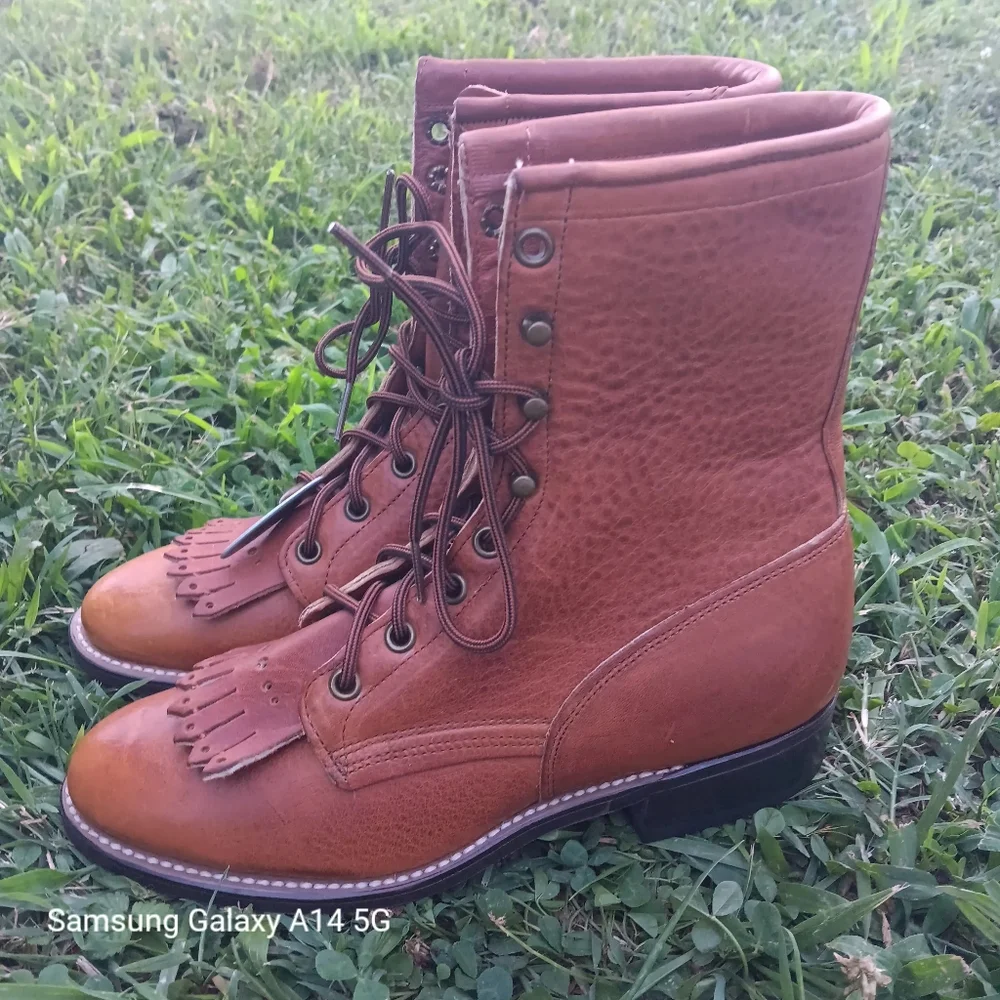 Laredo Cowgirl Leather Boots Women's 7M Brown Lace Up Western Booties - Picture 2 of 6